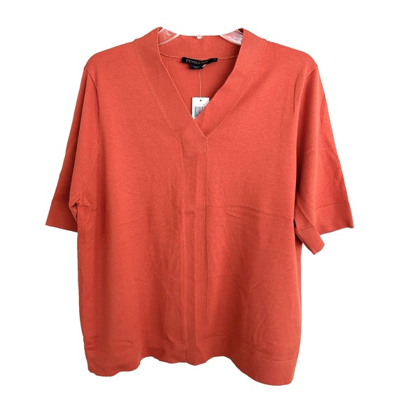 Pendleton Sweaters - Pendleton Sweater Women XL Orange V Neck Silk Blend Short Sleeve Pullover NWT